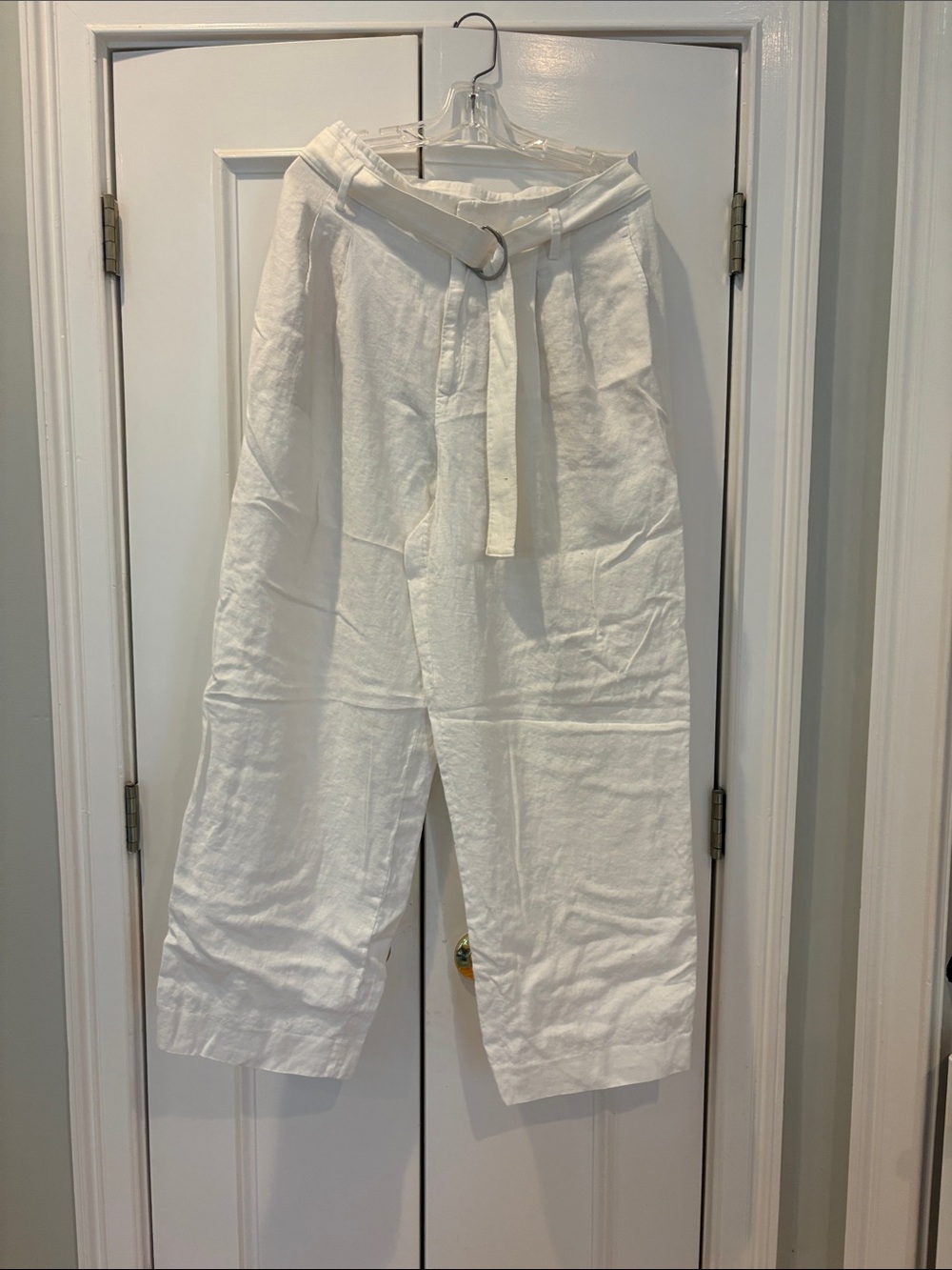 Polo by Ralph Lauren White Wide-Leg Taylored Linen Pants D-Ring Belt sz 8
